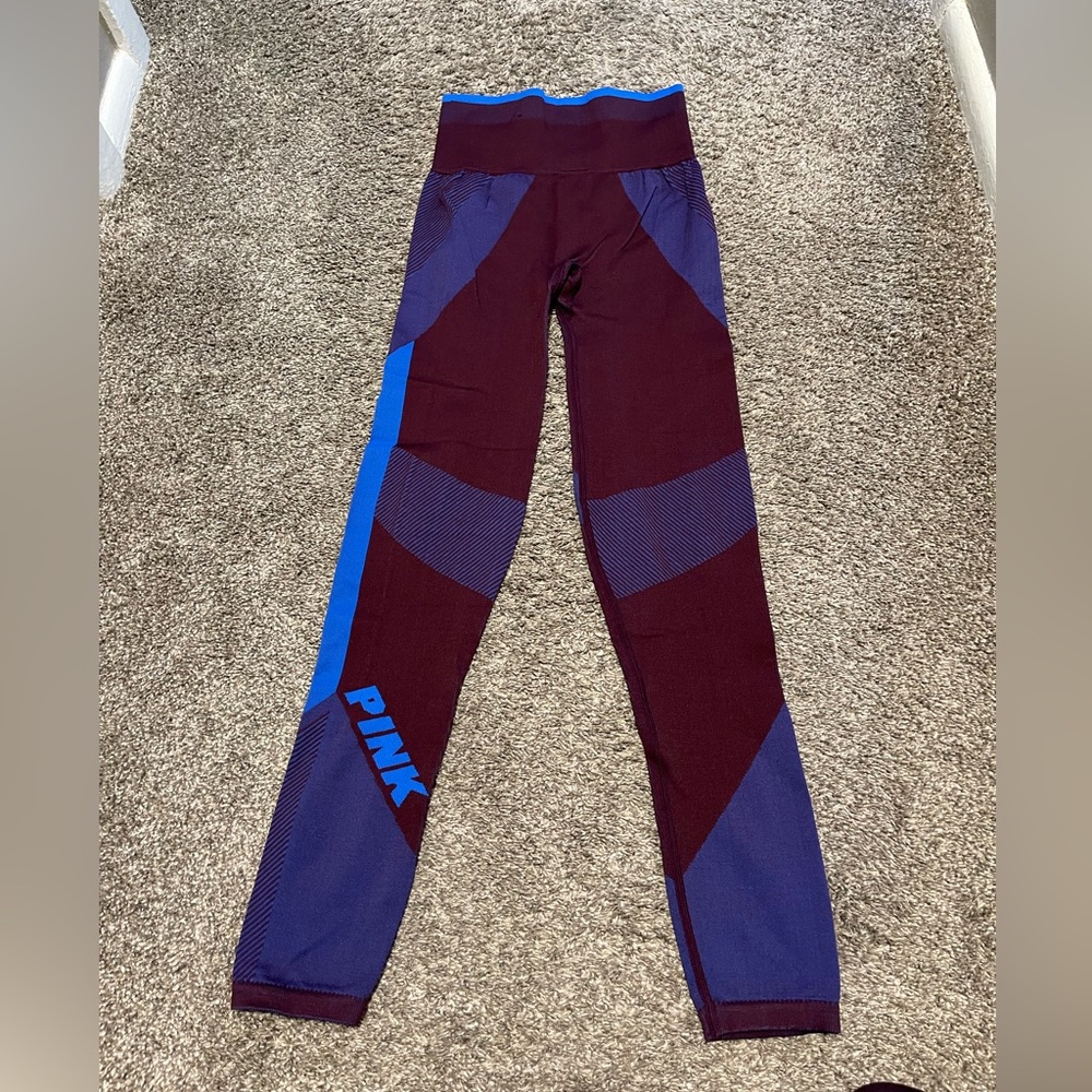 Victorias Secret PINK Cool & Comfy Leggings Burgundy & Blue